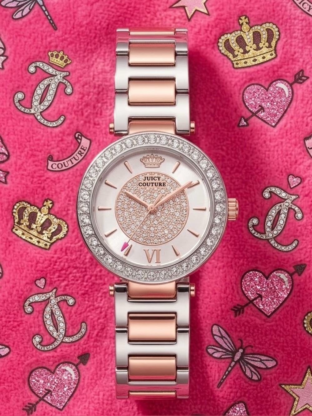 Juicy Couture Two-Tone Rose Gold and Silver Crystal Pavé Women's Watch